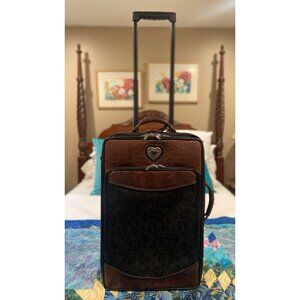 Brighton Black & Brown Croc Leather 22” Carry-on Luggage Rolling Wheels Suitcase